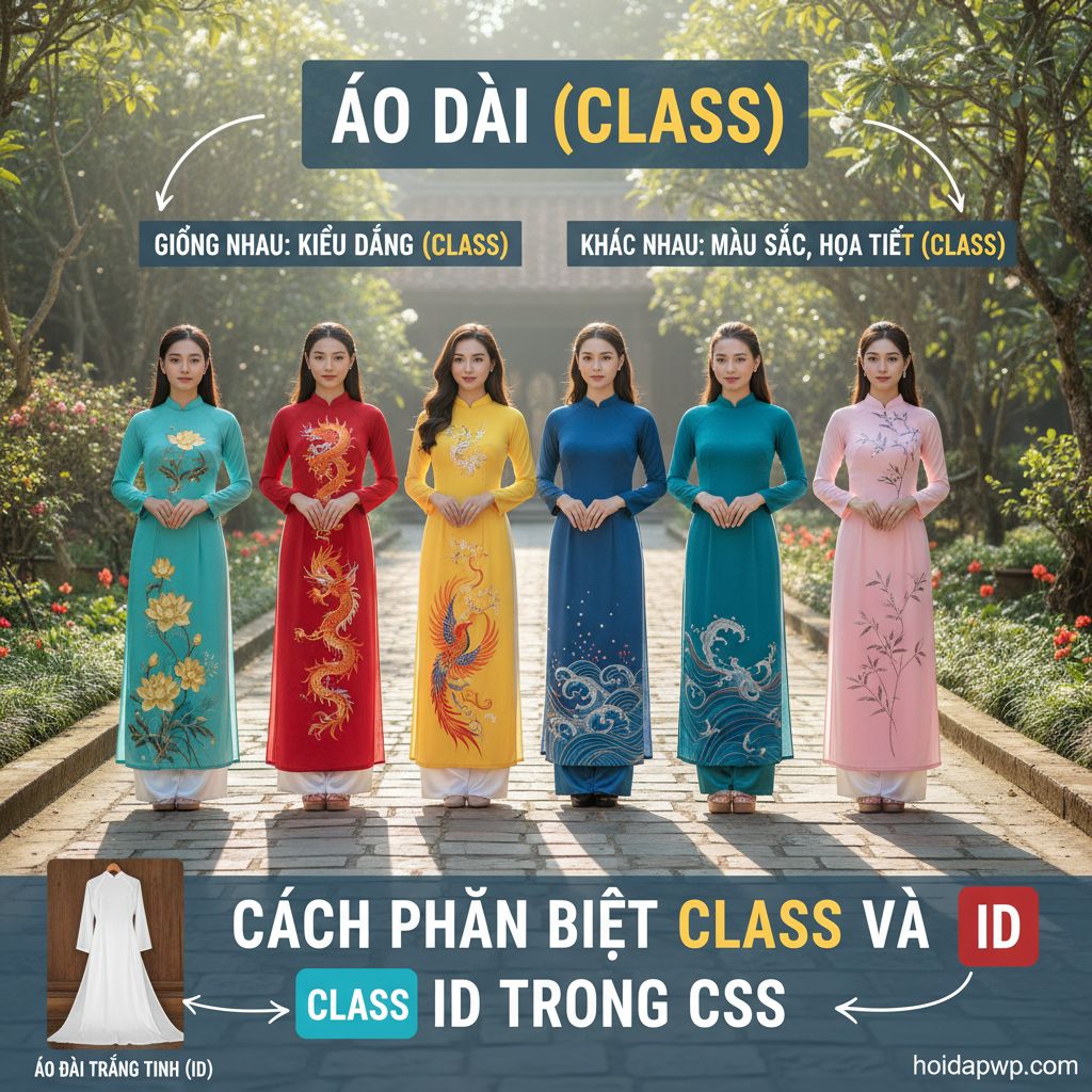 Áo dài (nhiều kiểu dáng giống nhau, khác nhau về màu sắc, họa tiết - class)