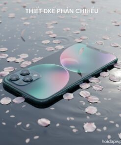 Tạo hiệu ứng phản chiếu iPhone 12 trên mặt nước, xung quanh là những cánh hoa anh đào rơi nhẹ nhàng.