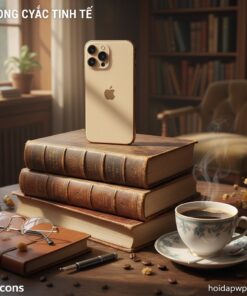 - Đặt iPhone 12 Pro trên một chồng sách cổ điển, tạo cảm giác sang trọng và đẳng cấp. Bên cạnh là một tách cà phê và kính mắt, gợi lên phong cách sống tinh tế.