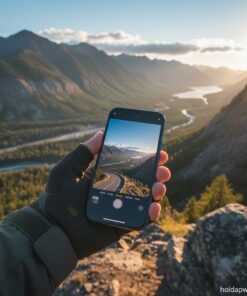 - Chụp iPhone 12 Pro đang được sử dụng trong một hoạt động ngoài trời năng động, như chụp ảnh phong cảnh hoặc quay video, nhấn mạnh tính di động và tiện dụng.