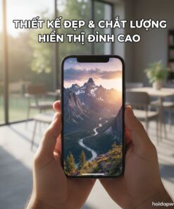 Chụp iPhone 14 Pro Max đang hiển thị một bức ảnh phong cảnh tuyệt đẹp trên màn hình, thể hiện chất lượng hiển thị sắc nét.