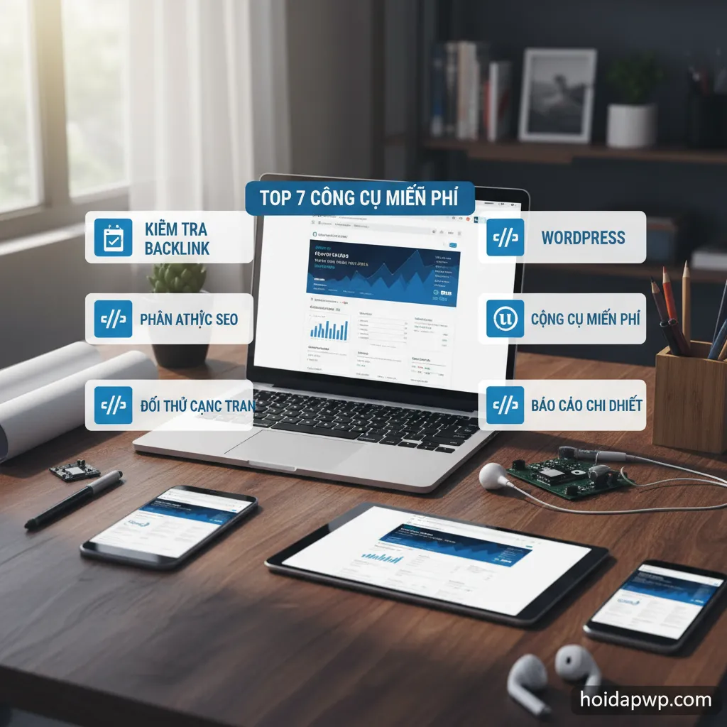 Dưới đây là 6 từ khóa hoặc cụm từ khóa chính từ tiêu đề "Top 7 tool kiểm tra Backlink miễn phí cho WordPress":